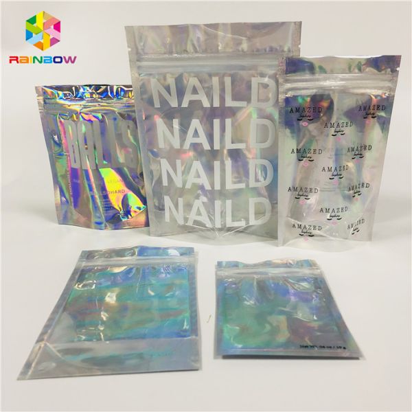 Прокатанный фольгой косметический упаковывая замок молнии Мылар Холограм лазера сумки изготовленный на заказ