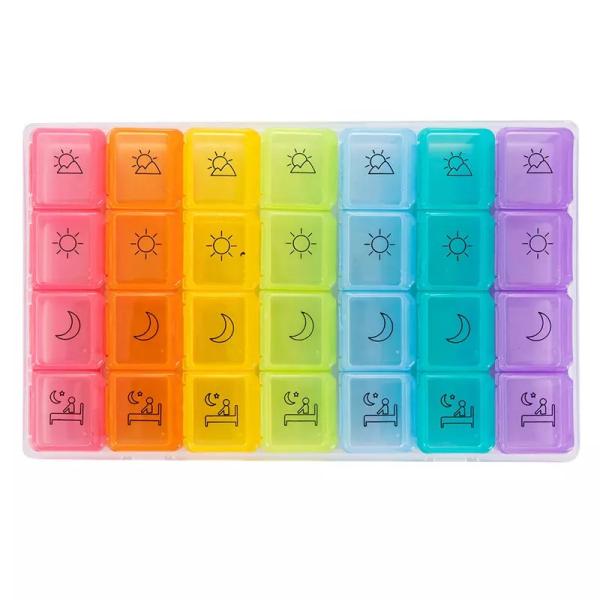 Rainbow Pill Box Storage Box Medical Case 7 Day Organizer 28 Compartment Travel Portable Weekly Medicine case
