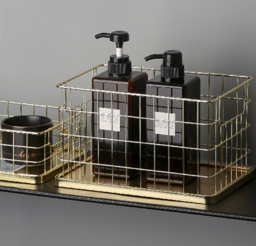 Dresser And Cosmetics Metal Mesh Basket Golden Base