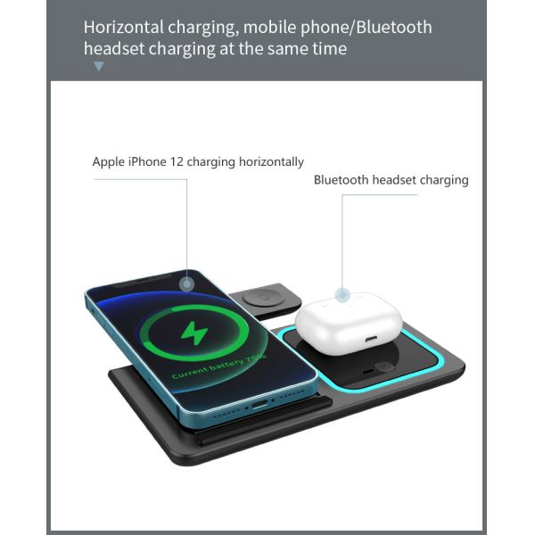 3 в 1 Контейнер складной быстрой беспроводной зарядки пользовательский логотип для телефона наушники IWatch