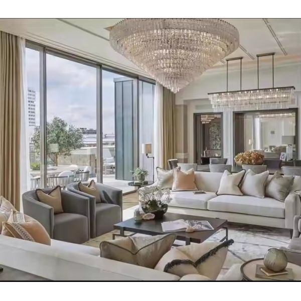 Modern Luxury Round Rock Crystal Chandelier For Living Room Villa Hotel Ceiling Decorative Lighting