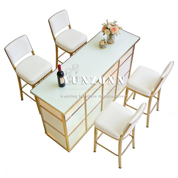 Modern Hotel Use Commercial Wedding Event Rectangle Stainless Steel Mirror Glass Bar Table Counter