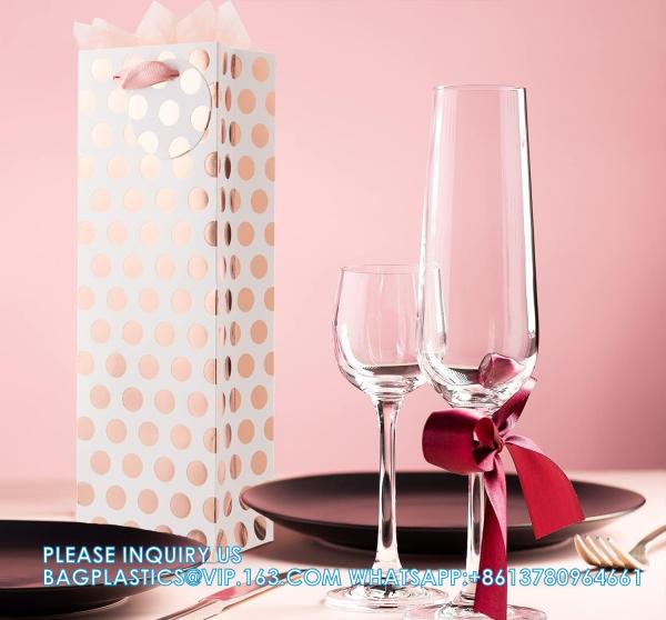 Champagne Wine Gift Bag Bulk With Tags, Polka Dots Single Bottle Holiday Gift Wrapping Wine Bags, New Year Birthday