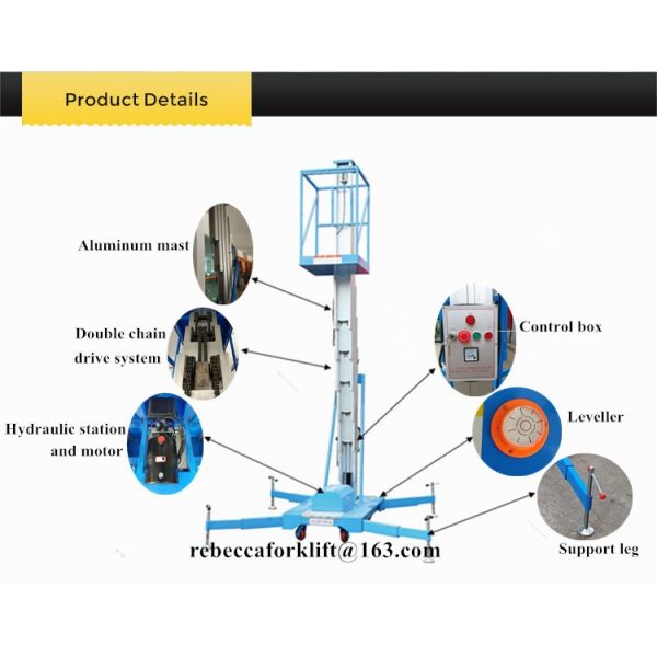 Small lift table 100kg 9 m single mast aluminum lift platform with CE certification