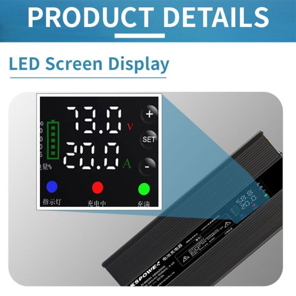 1800W DSP Intelligent Battery Charger with Dual Adjustable Voltage and Current for Multiple Battery Compatibility