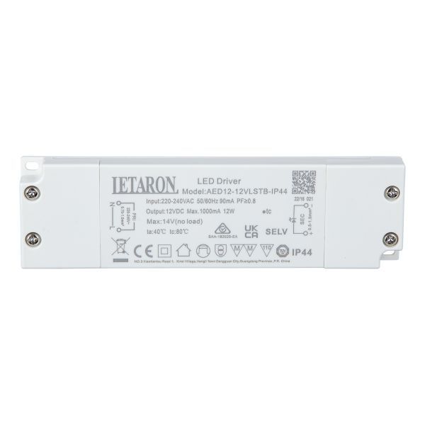 EU Super Slim IP44 LED Driver Waterproof 12W Output for Bathroom Lighting