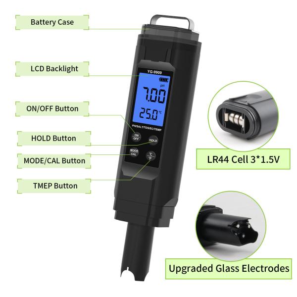 Professional 5-in-1 Water Tester PH / Salt / TDS / EC / Temp Meter For Aquarium Pool Home