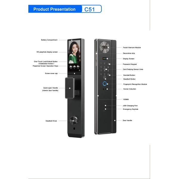Waterproof Smart Face Recognition Door Lock with Video Intercom & App Control