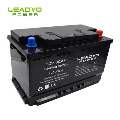 Bateria de íon de lítio marinha Star-Stop 12v 80Ah CCA1200A Cracking & Deep Cycle Lifepo4 baterias para barco
