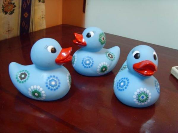 Soft Pad Painting Mini Rubber Ducks Baby Shower With Flower Painting / 10cm Length