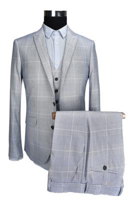 Slim Fit Mens 3 Pieces Suit Business Formal Light Grey Check Color SGS Certification