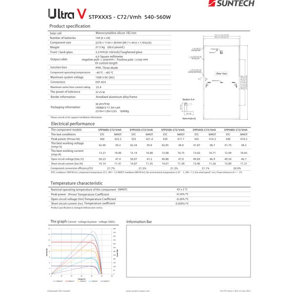Suntech Ultra V Полуэлементы Солнечные фотоэлектрические панели 540W 545W 550W 555W 560W