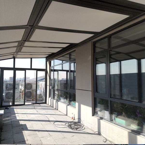 Contemporary Modern Aluminum Conservatory Slant Retractable Glass Sliding Walls for Park Polygon Apartment Tempered Glass