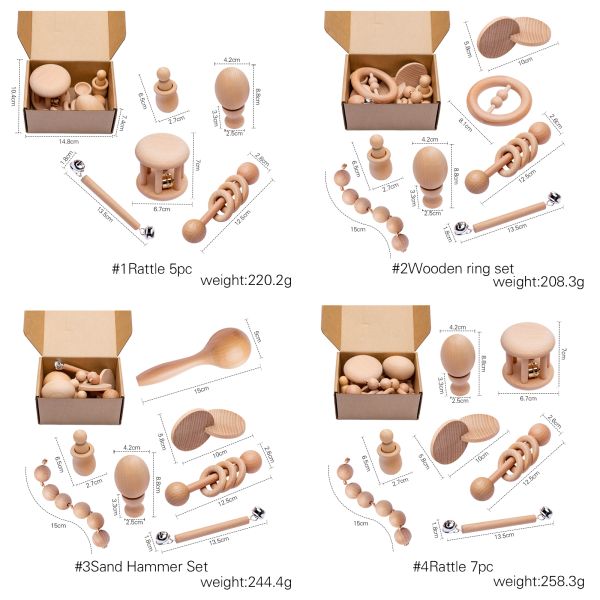 График простукивает 7Pc деревянное Teether для кольца прорезывания зубов младенца деревянного