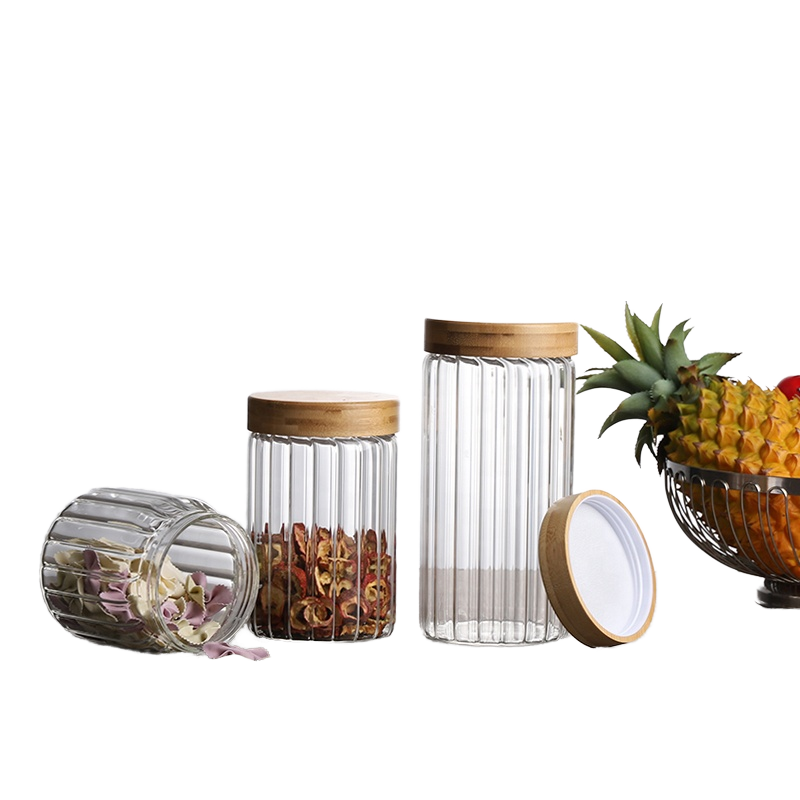 Ripples Cylinder Borosilicate Glass Jar With Acacia Wood Lid For Tea Leaves Party Use