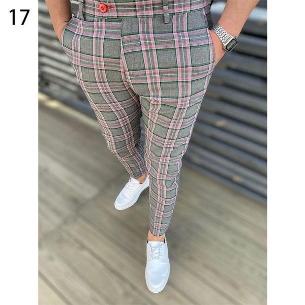 Light Wash Digital Print Polyester Trousers Multi-style Slim-fit Plaid for Casual Men