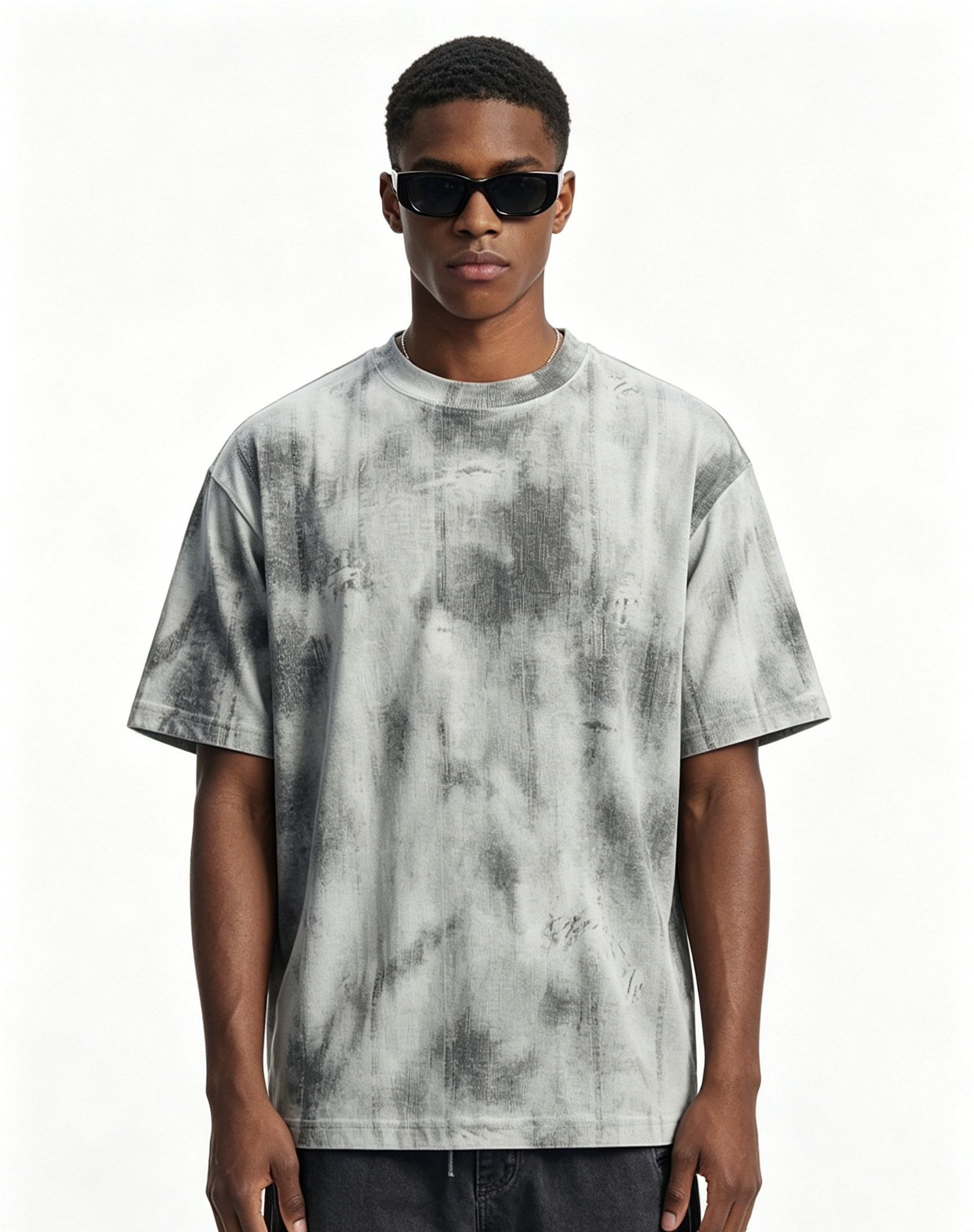 200GSM Oversized Drop Shoulder T Shirt Smudge Dye Custom Print Tee Vintage
