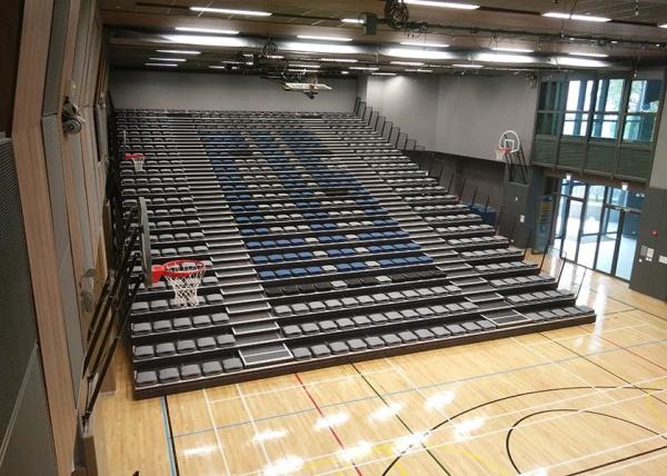 Upholstered Padded Indoor School Bleachers / Power Control Retractable Bleacher Seating