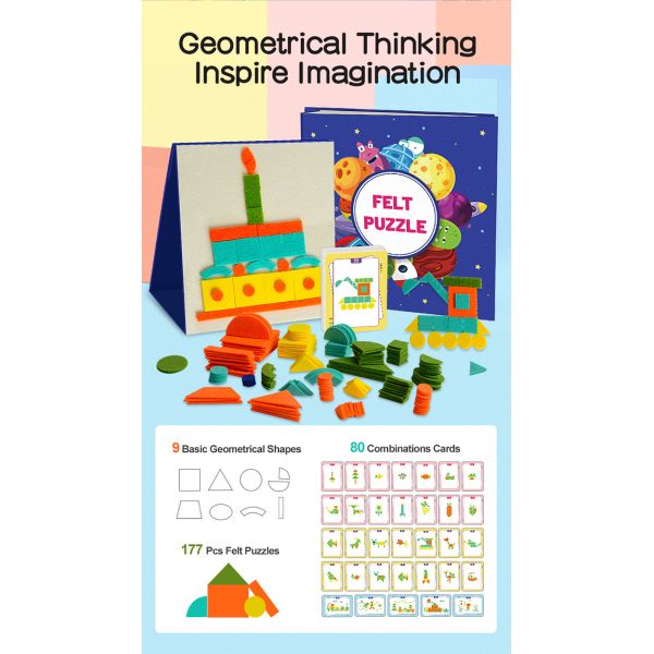 Preschool стикеров DIY уча игрушки, чувствовал головоломки ткани геометрические для малышей
