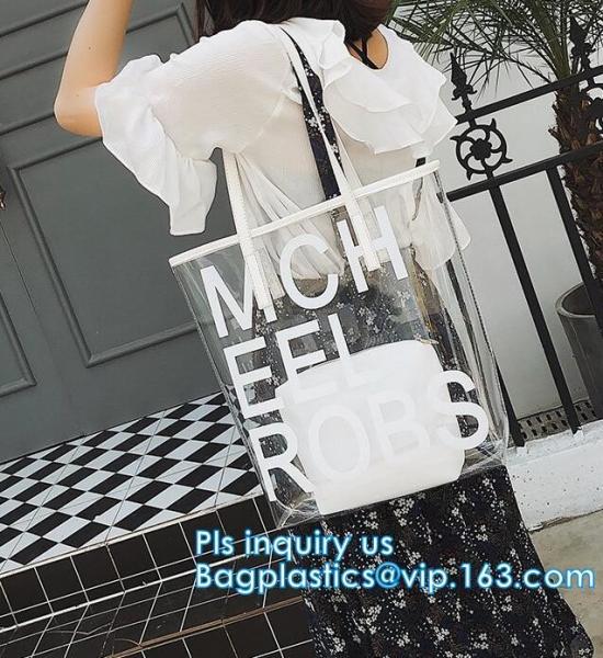 travel cosmetic bag pvc pu leather toiletry bag makeup bag for woman, Fashion Women Clear PVC Beach Crossbody Bags, hand