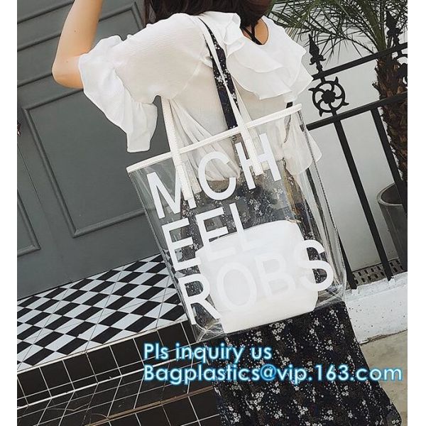 Makeup Bag with Shoulder Strap Pro Round Bag, rope handle clear Transparent tote bag, stadium clear vinyl pvc zipper bag