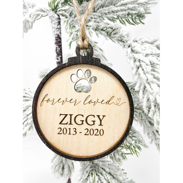 Personalized Dog Cat Pet Memorial Ornament Baltic Birch Wood Layered