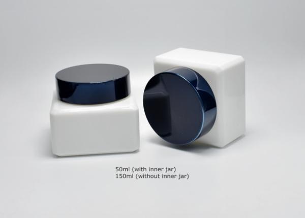 Sustainable Empty 50ml 150ml Luxury Square Opal White Glass Cosmetic Jars For Skincare Face Cream Body Butter Lotion