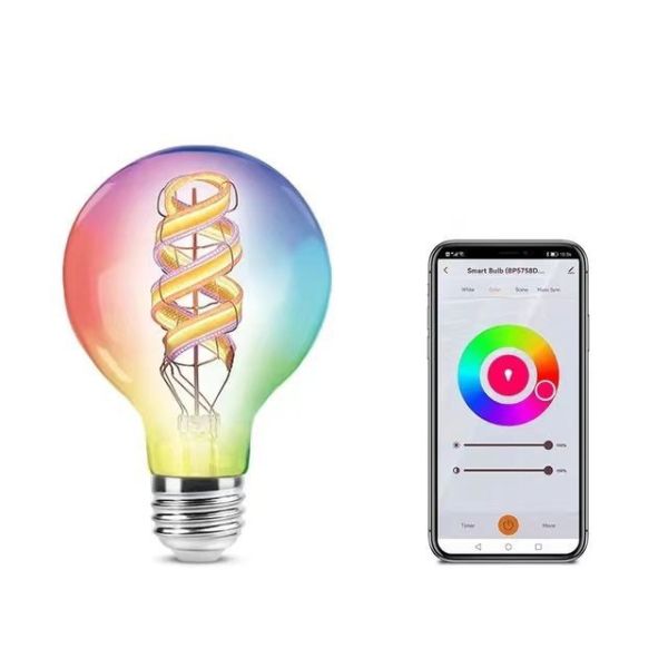 Dimmable Indoor Smart LED Filament Bulb with RGB Light and Wireless Bluetooth Control
