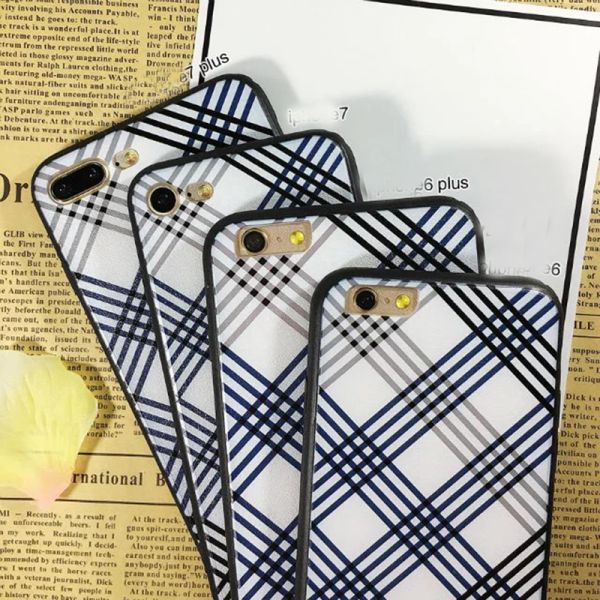 PC+TPU Silk Grain Classical Black&White Grid Pattern Cell Phone Case Cover For iPhone 7 6s Plus