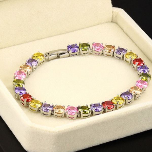 Princess Multicolour Cubic Zironia Tennis Bracelet Charm Women Wedding Jewelry (JKS408MULITI)