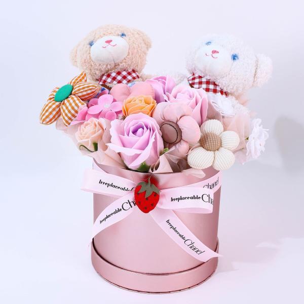A doll, potted plant, soap, bouquet, finished figurine for a girl's birthday gift to give to her best friend