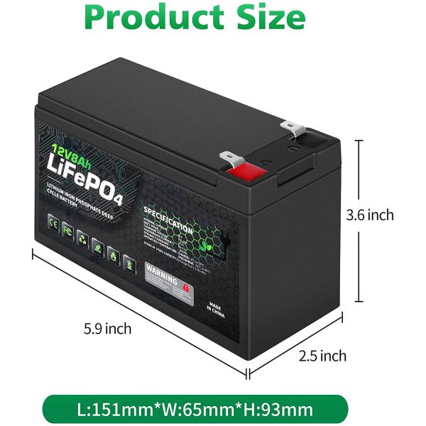 Lightweight 12V 8Ah LiFePO4 Battery / Deep Cycle Rechargeable Battery MSDS