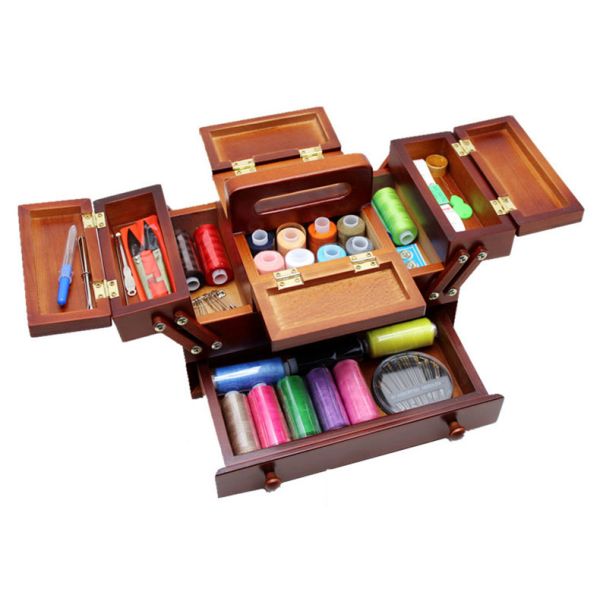Custom Sewing Kit Set with Wooden Sewing Box Pine Wood Color Room Space Selection