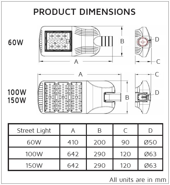 Energy Efficient LED Street Lamps 60w LED Street Lighting 9600lm Meanwell Driver