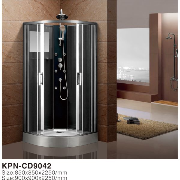 Circle Quadrant Shower Cabin with grey acrylic tray chrome aluminium