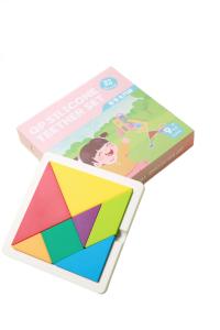 7pc Tangram Children Puzzle Personalised Silicone Teether With Size Is 15*15*3