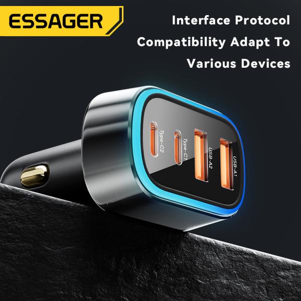 ESSAGER F738 Series Quick Car Phone Charger 70W with 4 Ports 2 USB A 2 USB C