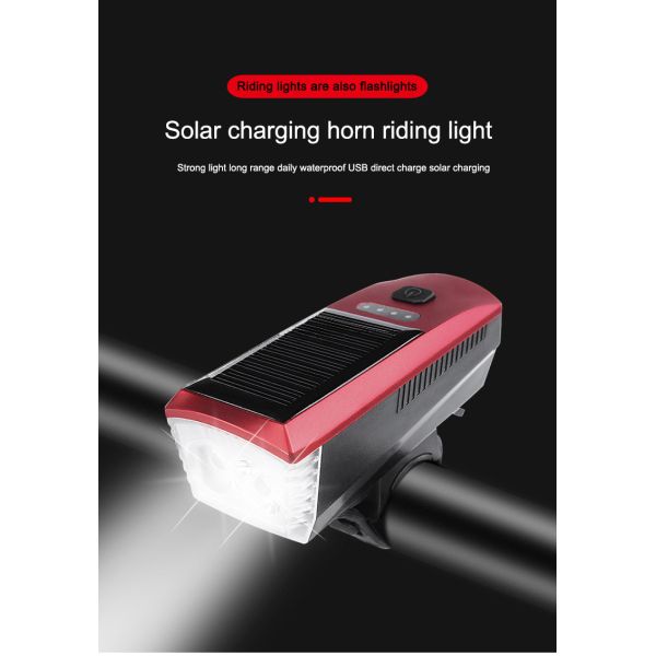 Blue Solar and USB Charging Bike Light 2000mAh Front Headlight for MTB Road Cycling