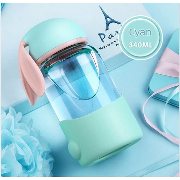 Water Glass Cup with Creative Cartoon Rabbit Design and Portable Leakproof Sealed Design