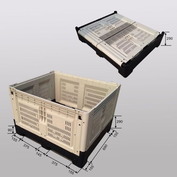 1200*1000*810mm Foldable Plastic Pallet Box Food Grade Container with 1T Dynamic Load