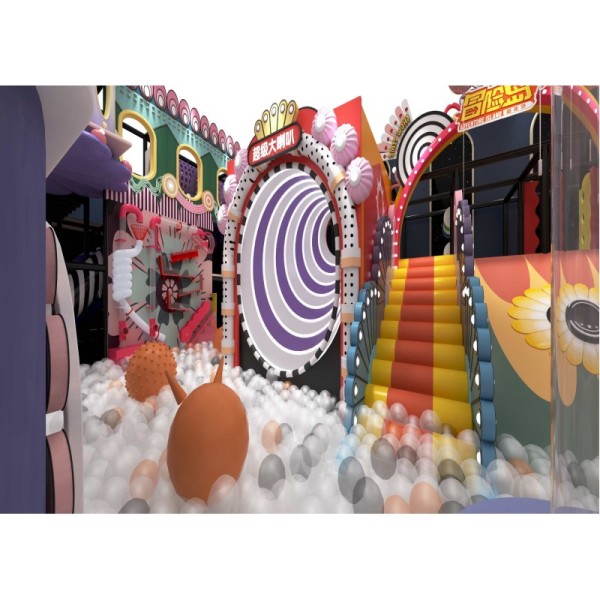 Macaron Home Play Kids Indoor Amusement Center Custom Family Entertainment Castle Maze Slide Trampoline for Villa