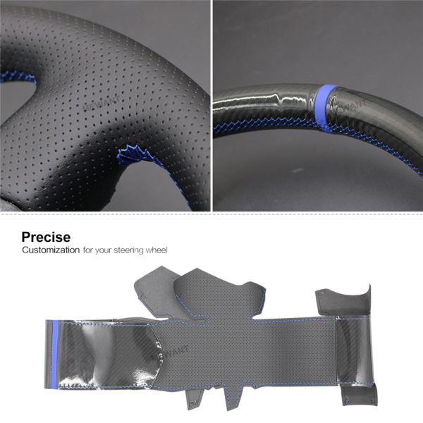 Custom Hand Sewing Black Carbon Leather Steering Wheel Cover for Subaru Impreza WRX STI 2002 2003 2004