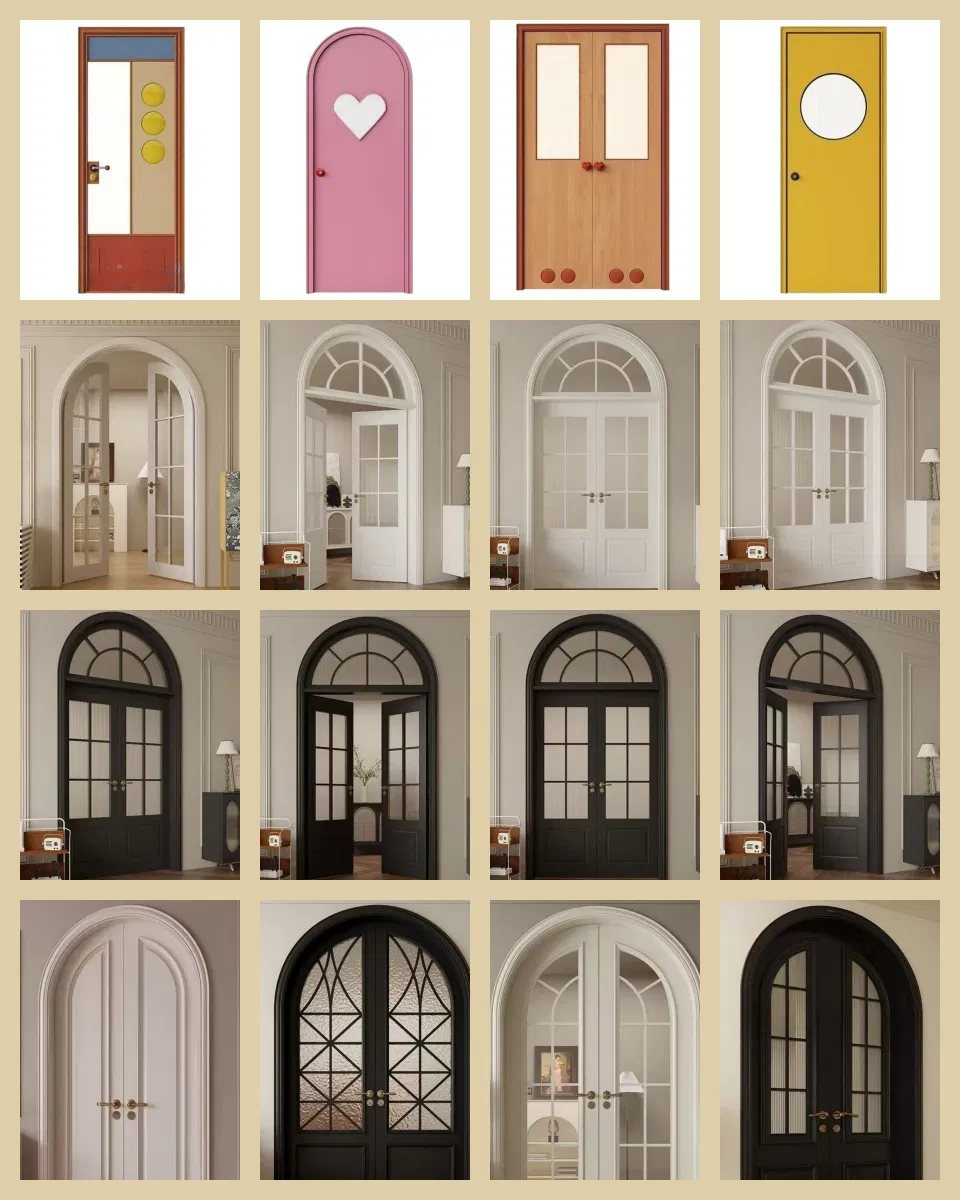 Customized Soundproof Arched Double Opening Solid Wood Door for Apartments Hotels and Homestays