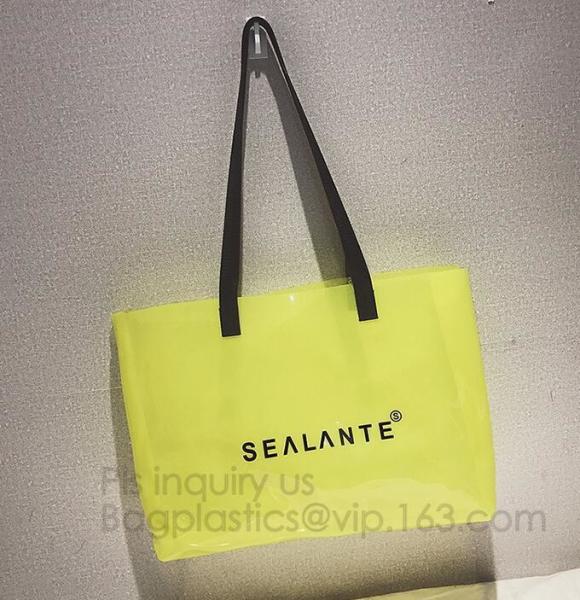 Semi-clear Tote Bags Stripe PVC Shoulder Bag with Pouch, PVC PU Trendy Handbag Shoulder Bag Beach Bag, PVC shoulder bag