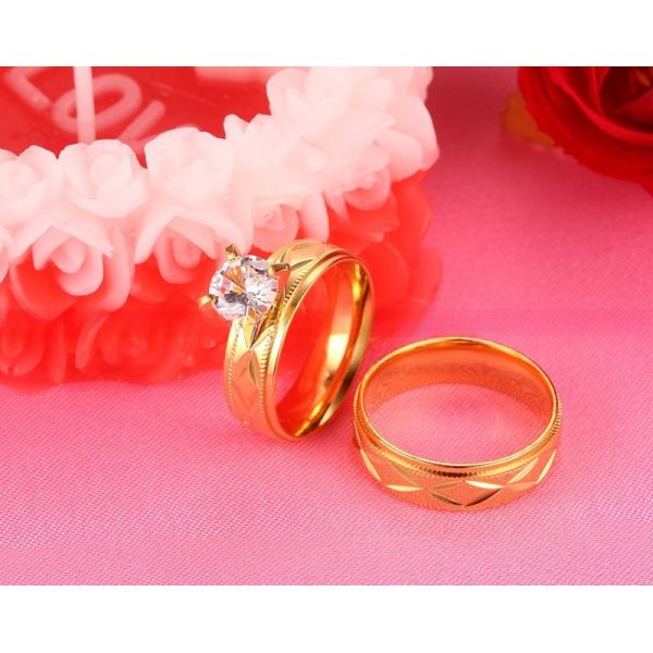Rings de mariage en acier inoxydable incrustés en or 6 mm pour hommes femmes