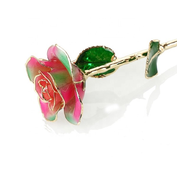 Long Stem Rose Dipped in 24k Gold  Gold Trimmed Rose with Gift Box and Clear Display Stand Best Gift for Christmas Gifts