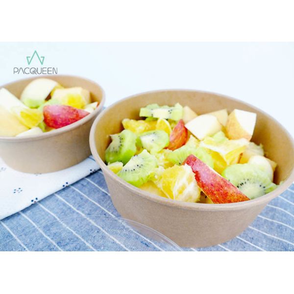 Salad Kraft Paper Takeaway Food Containers PLA Lined Clear Lids