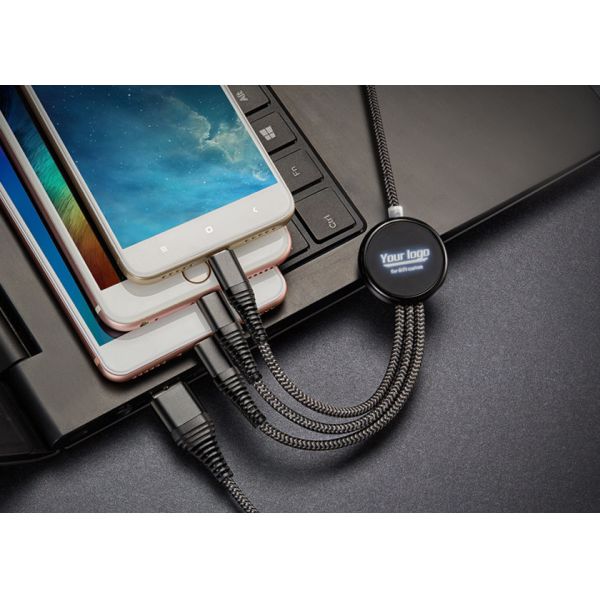 Нейлон заплел USB 115cm 3 в 1 быстром цвете черноты OEM зарядного кабеля