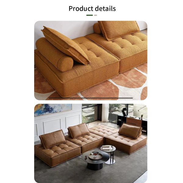 Tufted Modular Sofa Nordic Minimalist Design Lamb Wool Leisure Sofa Floor Chair Wood Legs Apartment Living Room Sofa