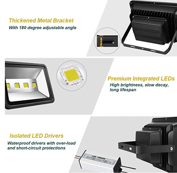 200W LED Flood Lights Outdoor 22000lm Super Bright IP66 Waterproof For Yard Garden